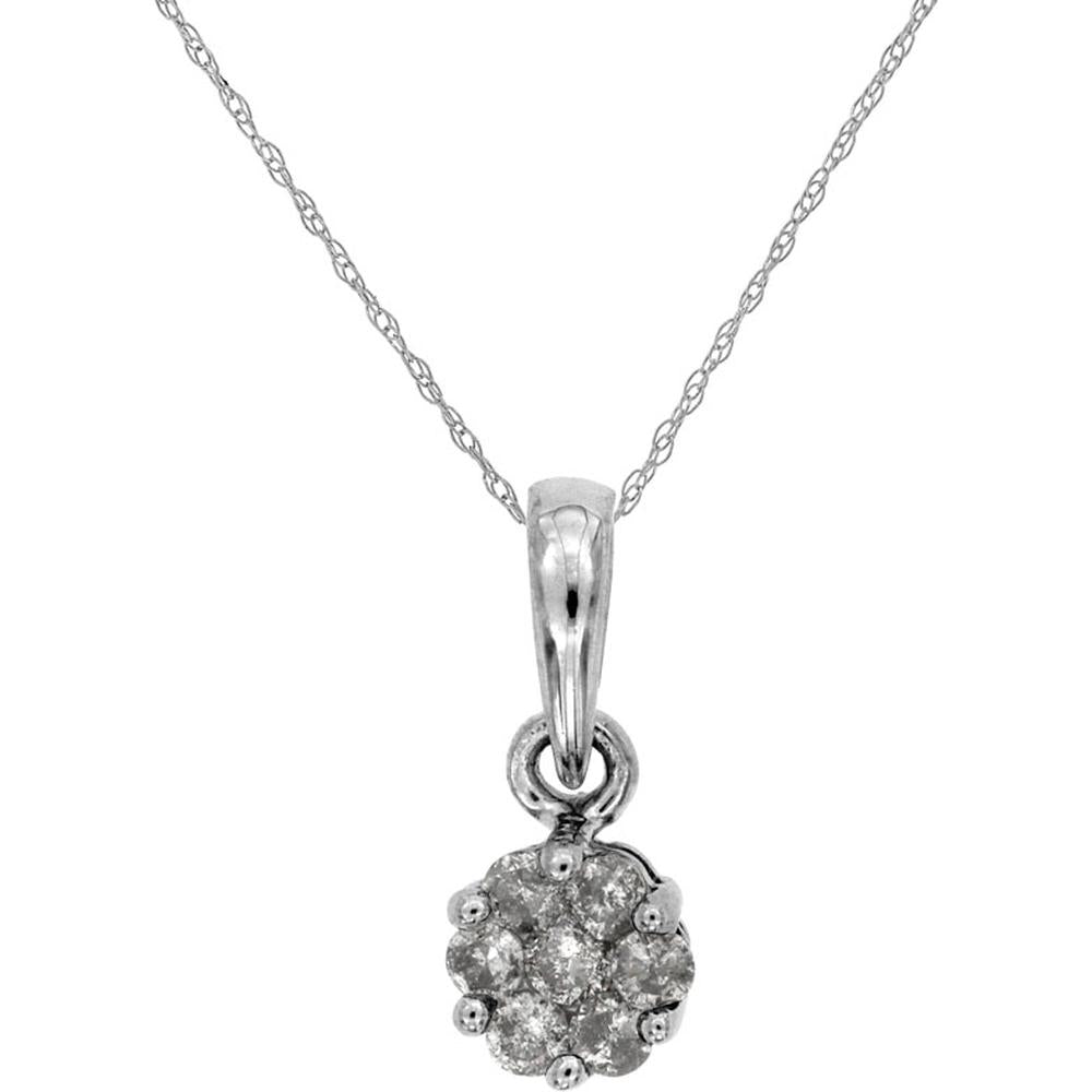 14K White Gold Floral Cluster Diamond Pendant with Round Diamonds - 0.25 Carat Total Diamond Weight - Royal Jewelry