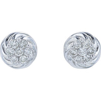 14K White Gold Floral Cluster Diamond Stud Earrings with Round Brilliant Cut Diamonds - 0.25 Carat Total Diamond Weight