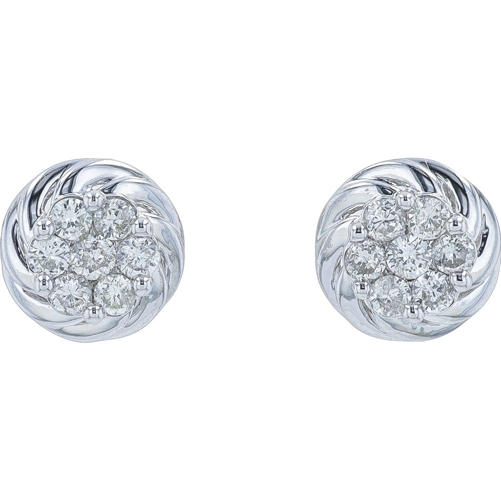 14K White Gold Floral Cluster Diamond Stud Earrings with Round Brilliant Cut Diamonds - 0.25 Carat Total Diamond Weight