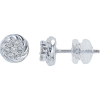 14K White Gold Floral Cluster Diamond Stud Earrings with Round Brilliant Cut Diamonds - 0.25 Carat Total Diamond Weight