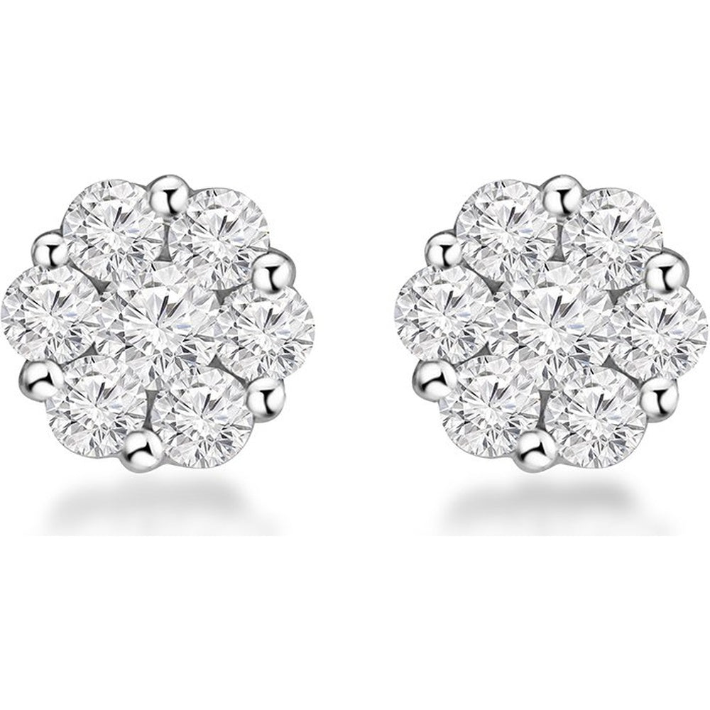 14K White Gold Floral Cluster Earrings with Round Brilliant Cut Diamonds - 1.58 Carat Total Diamond Weight by Auriventus