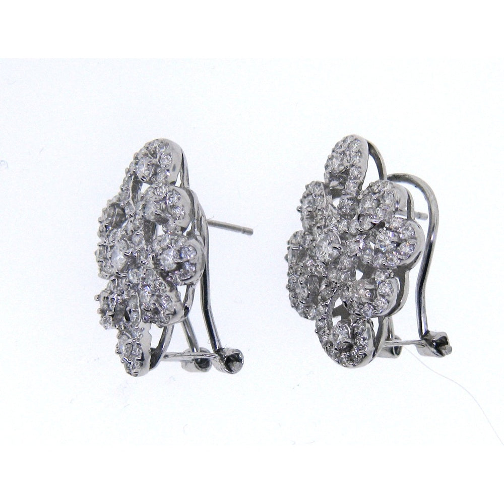 14K White Gold Floral Cluster Earrings with Round Brilliant Diamonds - 1.86 Carat Total Diamond Weight by Auriventus