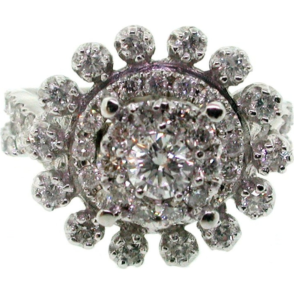 14K White Gold Floral Cluster Fashion Ring with Round Diamonds - 1.59 Carat Total Diamond Weight by Auriventus
