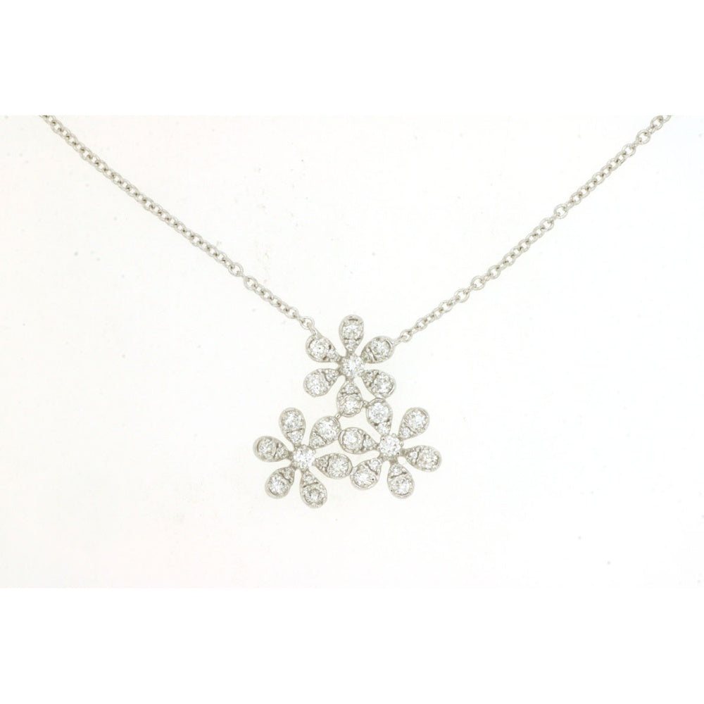 14K White Gold Floral Cluster Pendant Necklace with Prong-Set and Pave-Set Round Diamonds - 0.35 Carat Total Diamond Weight - Royal Jewelry