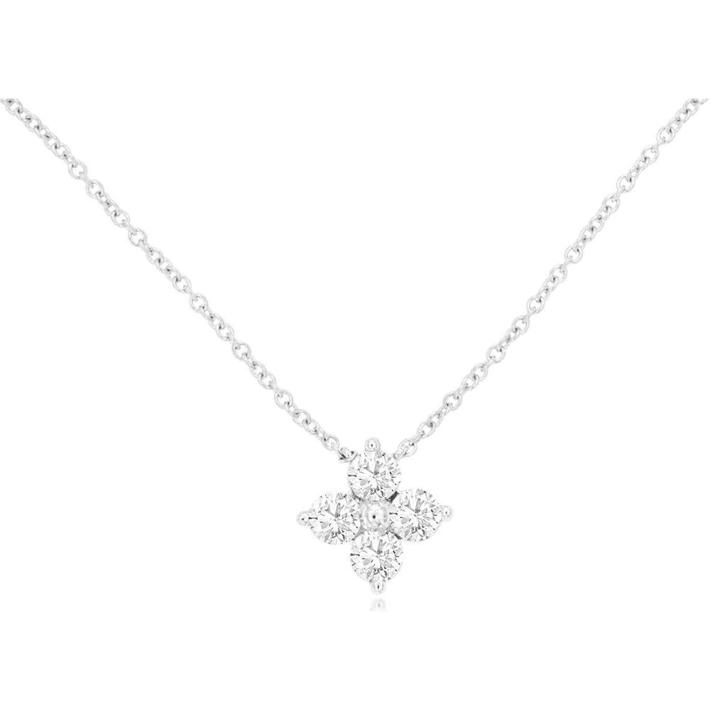 14K White Gold Floral Cluster Pendant Necklace with Round Diamonds - 0.41 Carat Total Diamond Weight - Royal Jewelry
