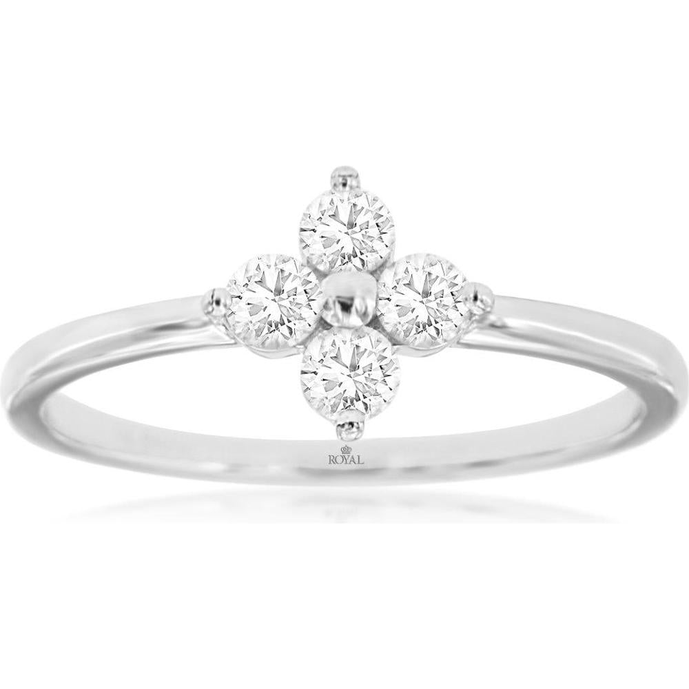 14K White Gold Floral Cluster Ring with Round Diamonds - 0.41 Carat Total Diamond Weight - Royal Jewelry