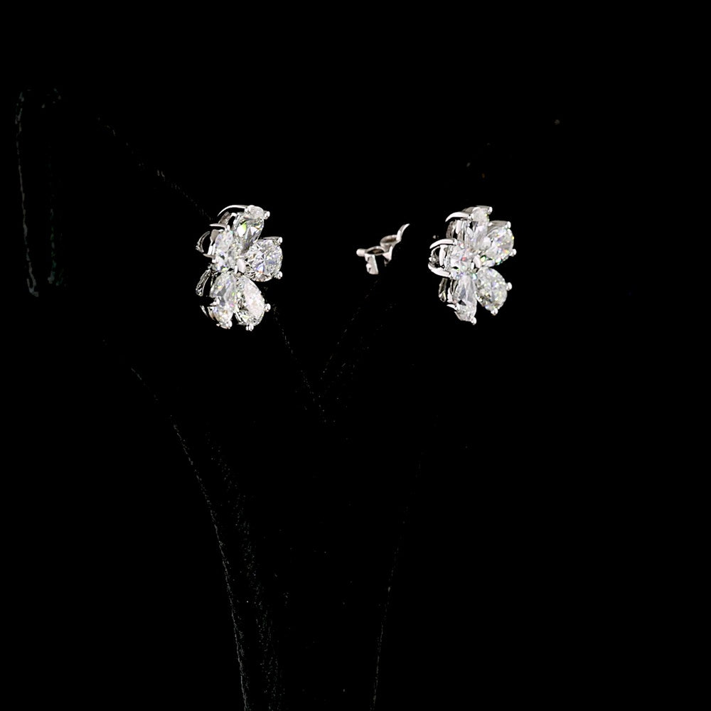 14K White Gold Floral Cluster Stud Earrings with Pear-Shaped Lab Diamonds - 3.28 Carat Total Weight, E-F VS Quality - Covaloro Fine Jewelry