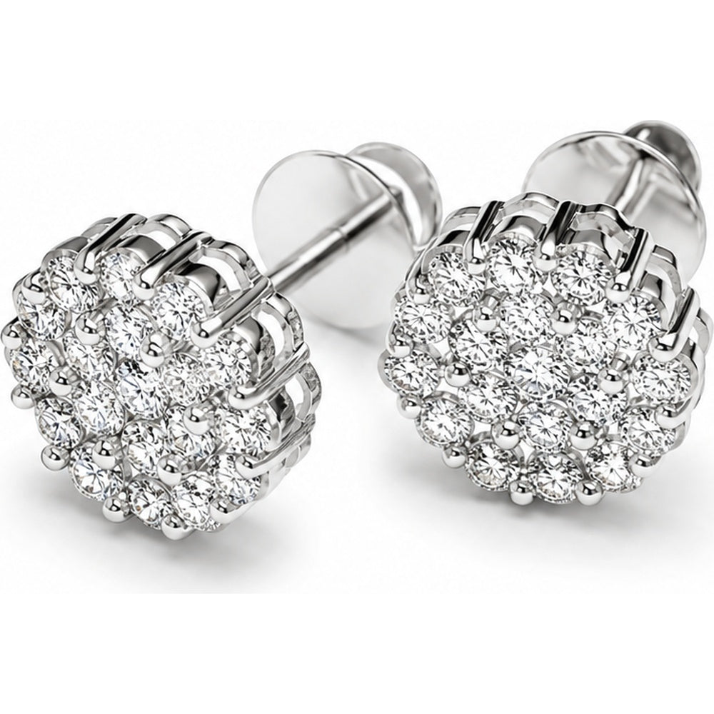 14K White Gold Floral Cluster Stud Earrings with Round Diamonds - 1.13 Carat Total Diamond Weight by Auriventus