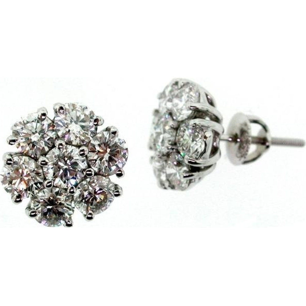 14K White Gold Floral Cluster Stud Earrings with Round Diamonds - 4.37 Carat Total Diamond Weight by Auriventus