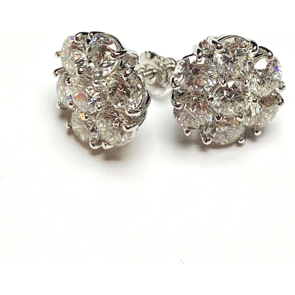 14K White Gold Floral Cluster Stud Earrings with Round Diamonds - 7.10 Carat Total Diamond Weight by Auriventus
