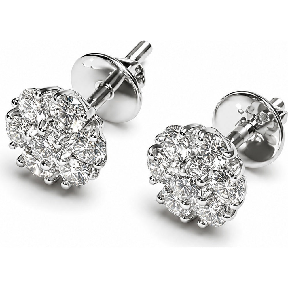 14K White Gold Floral Cluster Stud Earrings with Round Lab Grown Diamonds - 1.04 Carat Total Diamond Weight by Auriventus