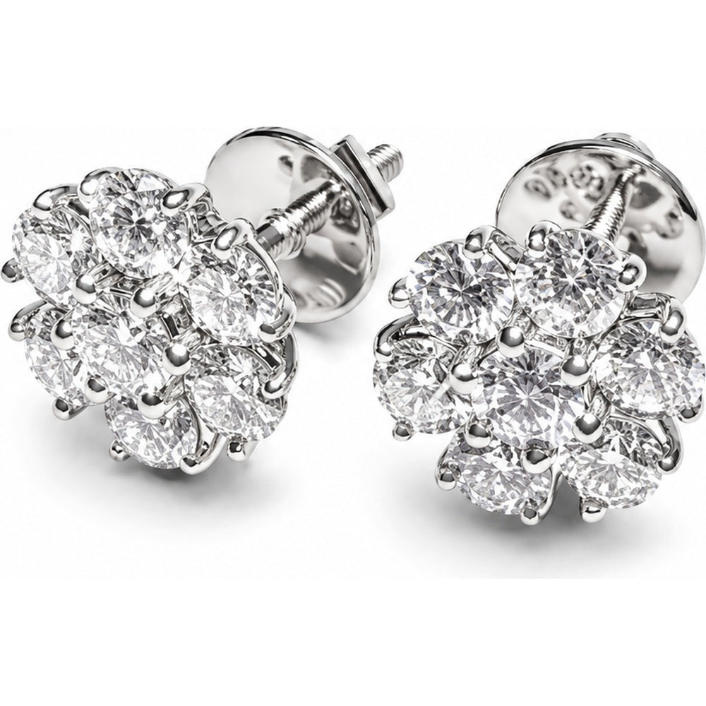 14K White Gold Floral Cluster Stud Earrings with Round Lab Grown Diamonds - 2.21 Carat Total Diamond Weight by Auriventus