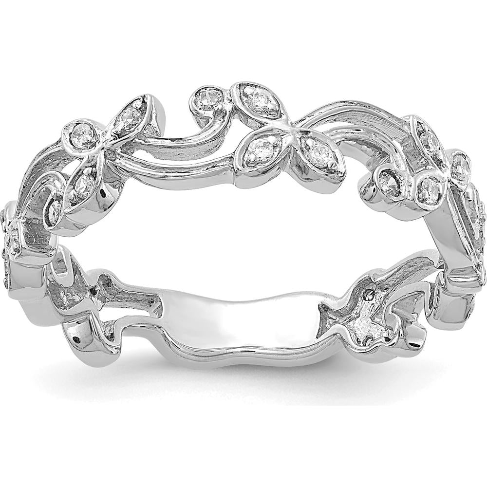 14K White Gold Floral Diamond Band with 26 Round Cut Diamonds - 0.18 Carat Total Diamond Weight by 0