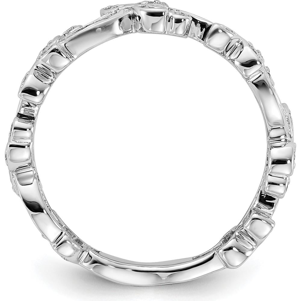 14K White Gold Floral Diamond Band with 26 Round Cut Diamonds - 0.18 Carat Total Diamond Weight by 0
