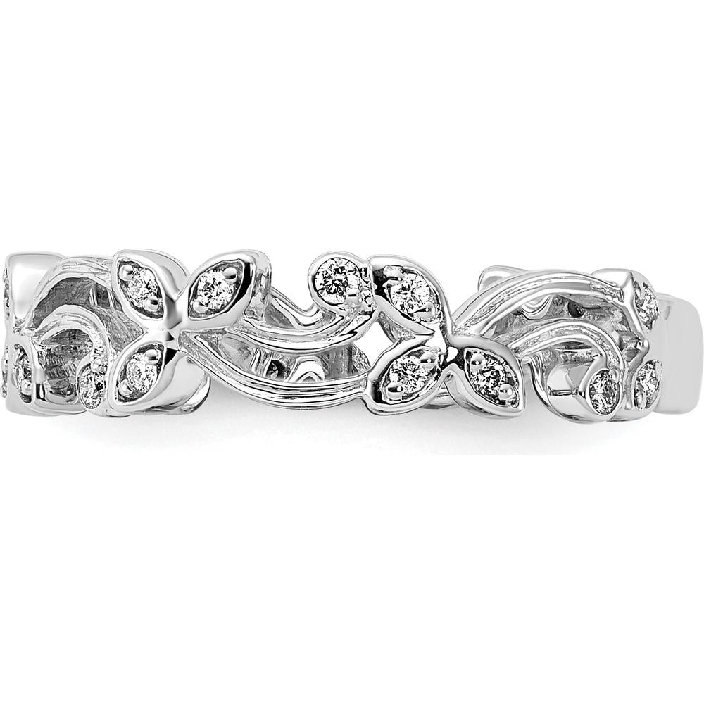 14K White Gold Floral Diamond Band with 26 Round Cut Diamonds - 0.18 Carat Total Diamond Weight by 0