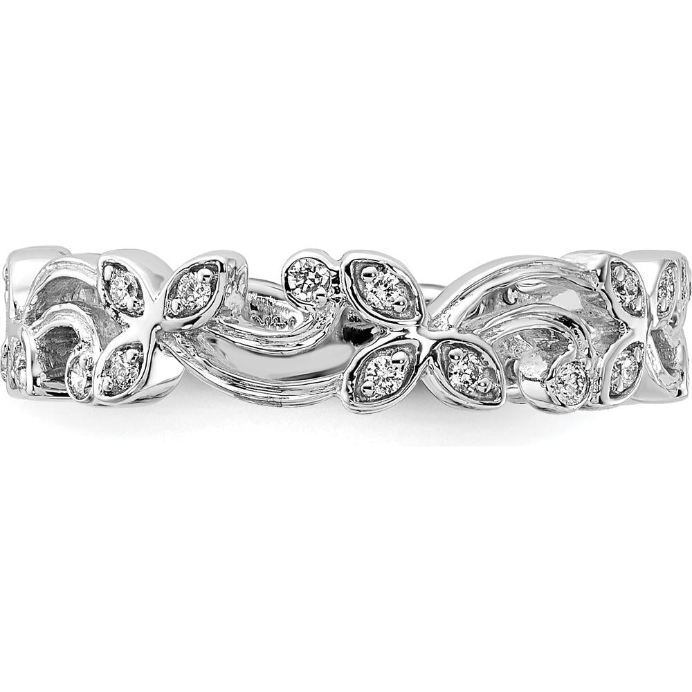 14K White Gold Floral Diamond Band with 26 Round Cut Diamonds - 0.18 Carat Total Diamond Weight by 0