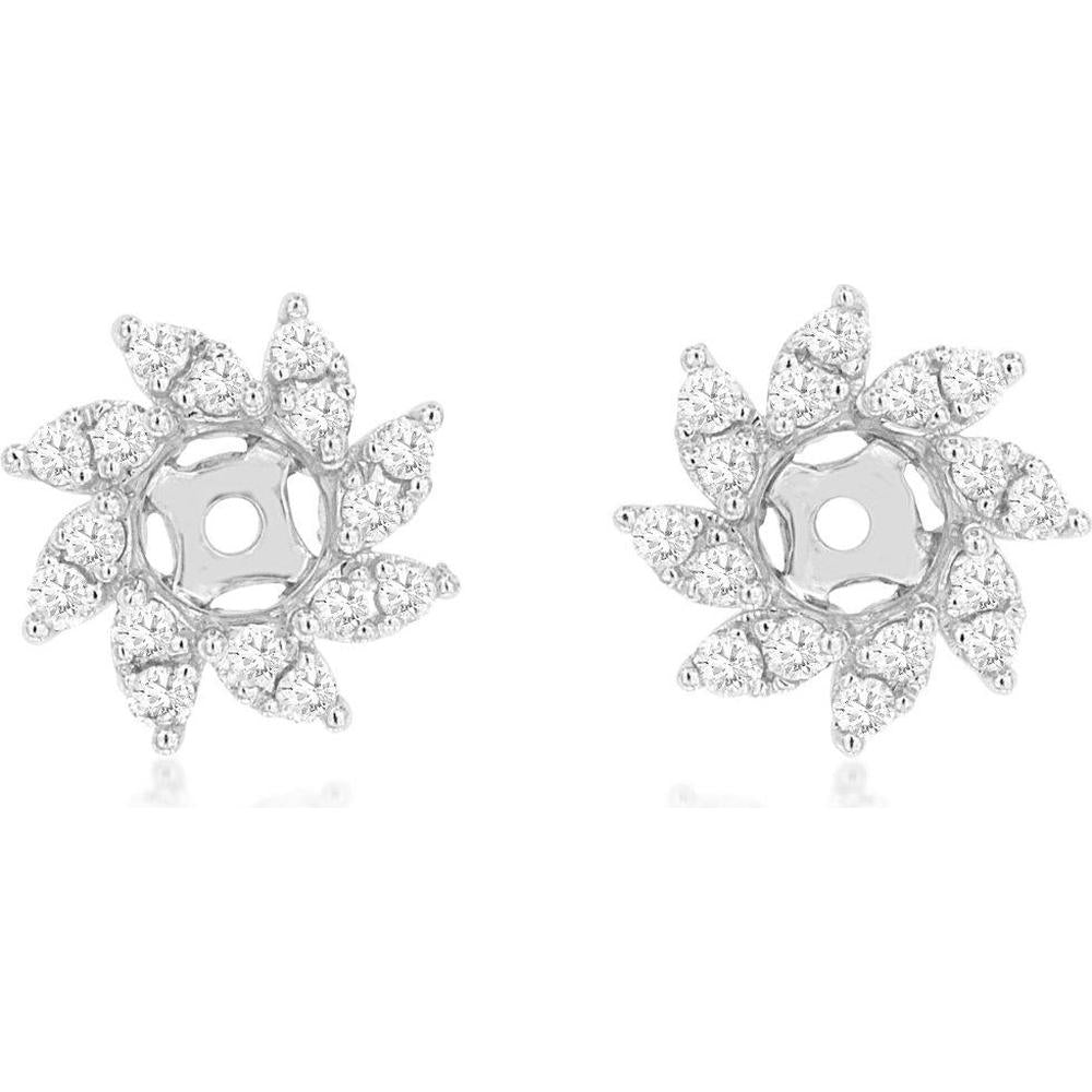 14K White Gold Floral Diamond Earring Jackets with Pear-Shaped and Round Diamond Design - 0.47 Carat Total Diamond Weight - Royal Jewelry