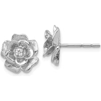 14K White Gold Floral Diamond Earrings with Round Diamonds - 0.035 Carat Total Diamond Weight by Monteluci Fine Jewelry