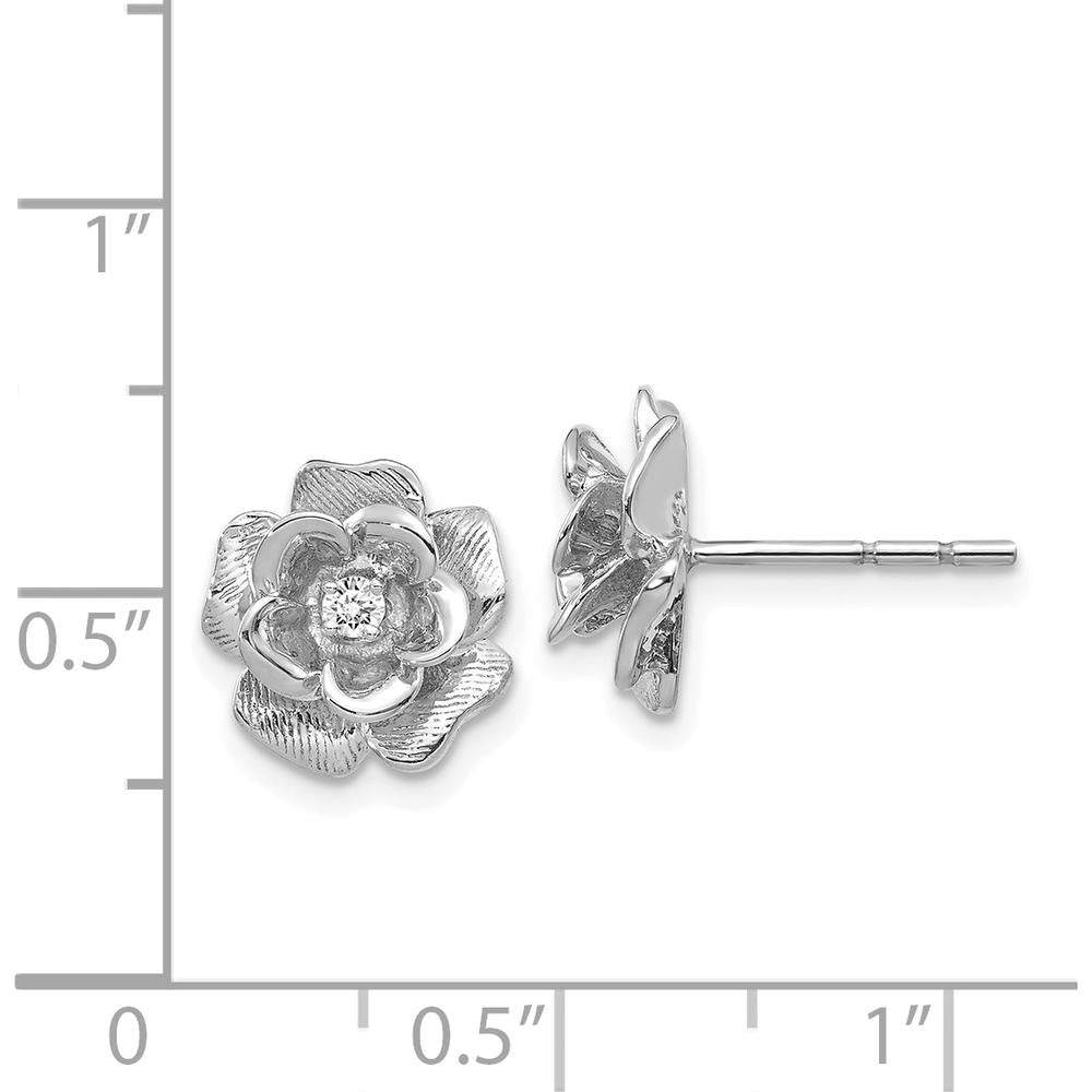 14K White Gold Floral Diamond Earrings with Round Diamonds - 0.035 Carat Total Diamond Weight by Monteluci Fine Jewelry