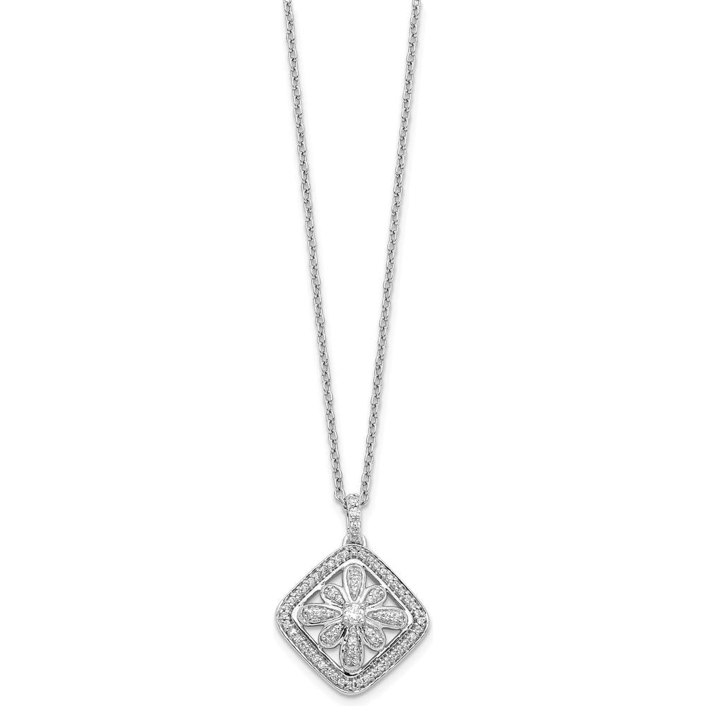 14K White Gold Floral Diamond Pendant Necklace - 1/4 Carat Total Diamond Weight by Monteluci Fine Jewelry