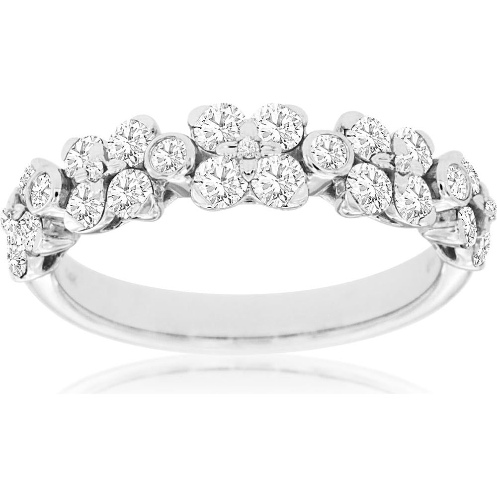 14K White Gold Floral Diamond Ring - 1.00 Carats Total Diamond Weight