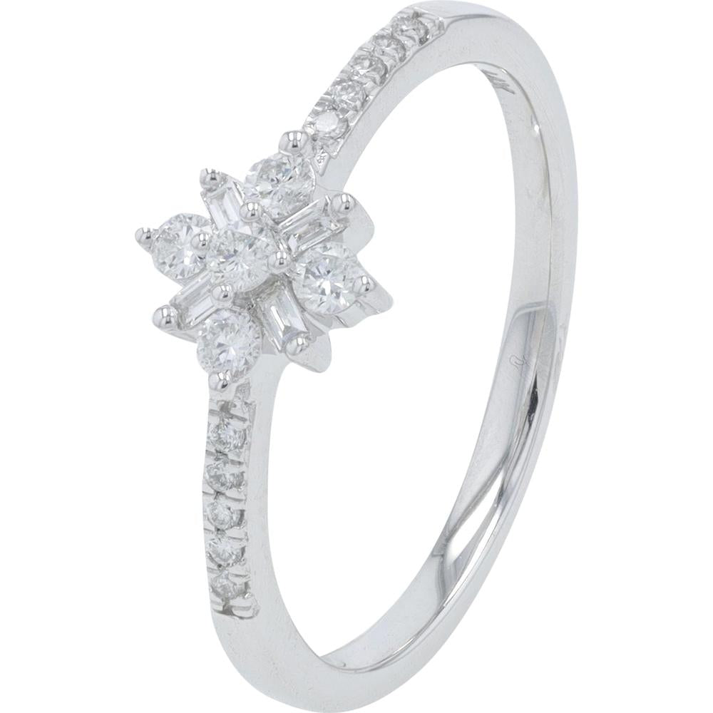 14K White Gold Floral Diamond Ring with 0.25 Carat Total Diamond Weight