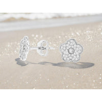 14K White Gold Floral Diamond Stud Earrings with Round Diamond Cluster Design - 0.25 Carat Total Diamond Weight - Royal Jewelry
