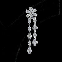 14K White Gold Floral Drop Earrings with Pear, Marquise, and Round Lab Diamonds - 4.47 Carat Total Weight - Covaloro Fine Jewelry