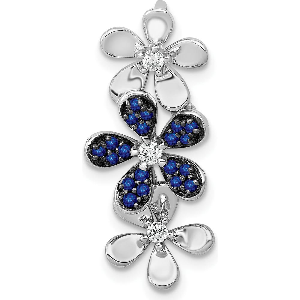 14K White Gold Floral Earrings with Diamond and Sapphire Accents - 0.11 Carat Total Diamond Weight by Monteluci Fine Jewelry