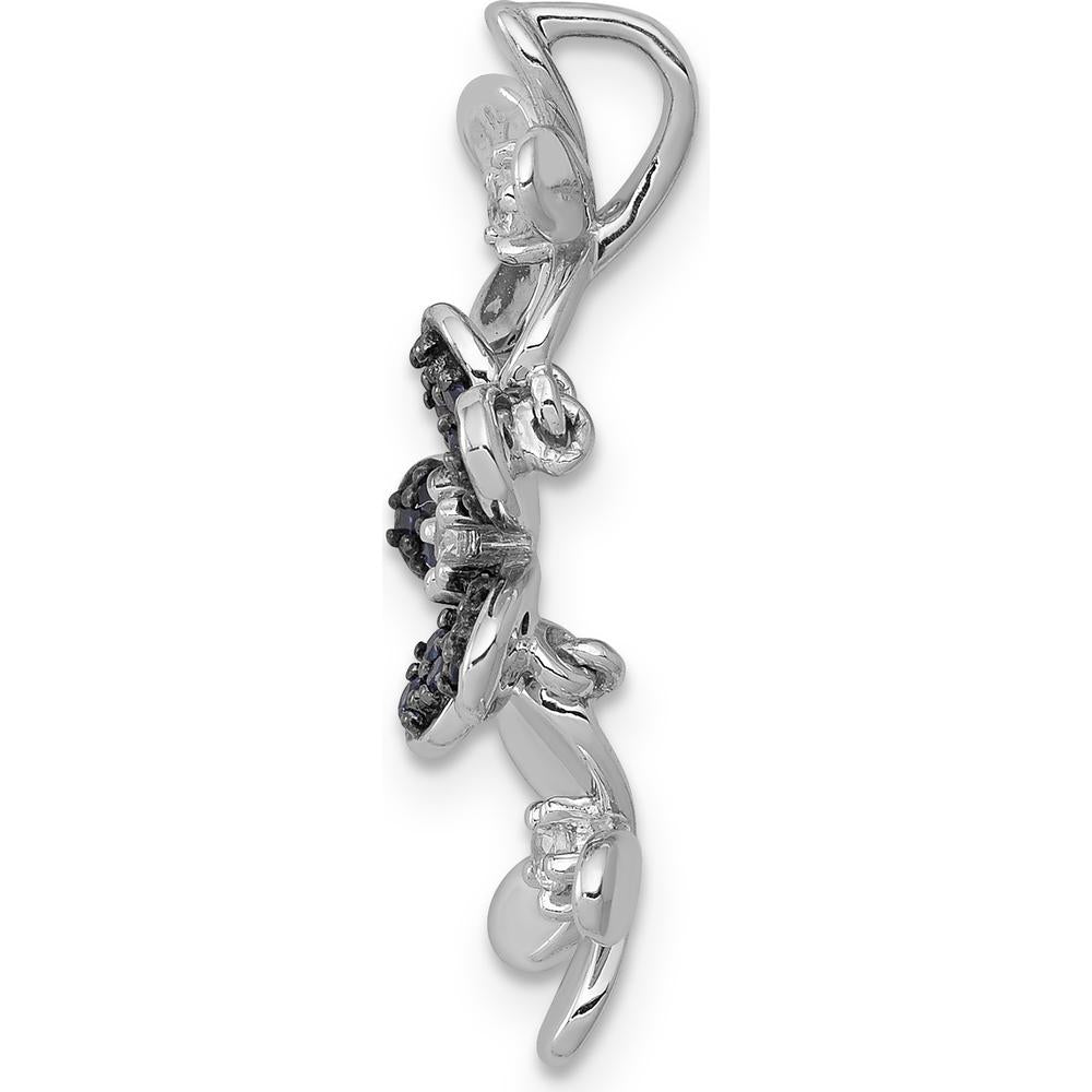 14K White Gold Floral Earrings with Diamond and Sapphire Accents - 0.11 Carat Total Diamond Weight by Monteluci Fine Jewelry