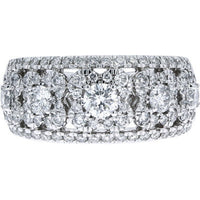 14K White Gold Floral Halo Cocktail Ring with Milgrain Detail and Round Cut Diamonds - 1.20 Carat Total Diamond Weight