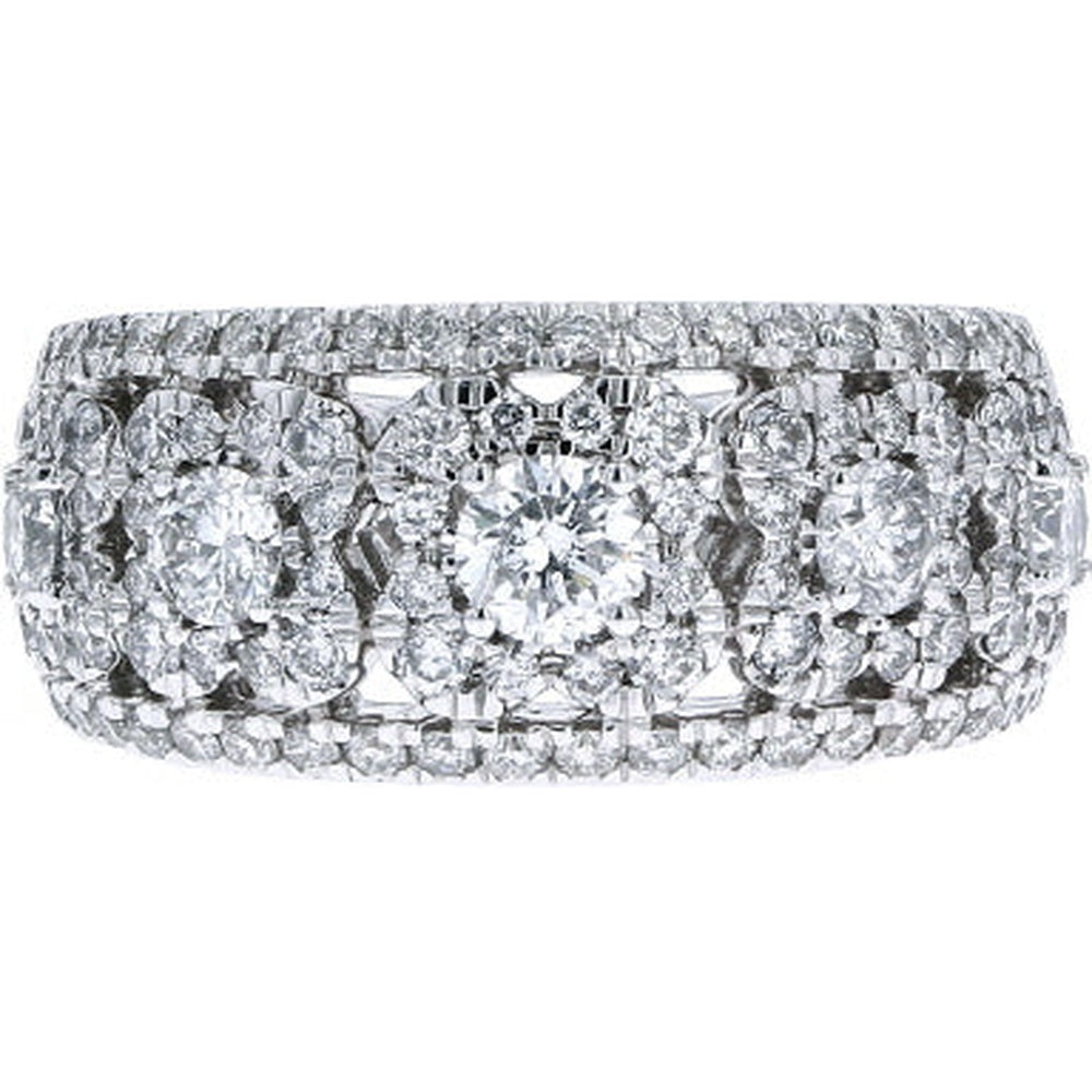 14K White Gold Floral Halo Cocktail Ring with Milgrain Detail and Round Cut Diamonds - 1.20 Carat Total Diamond Weight