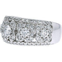 14K White Gold Floral Halo Cocktail Ring with Milgrain Detail and Round Cut Diamonds - 1.20 Carat Total Diamond Weight