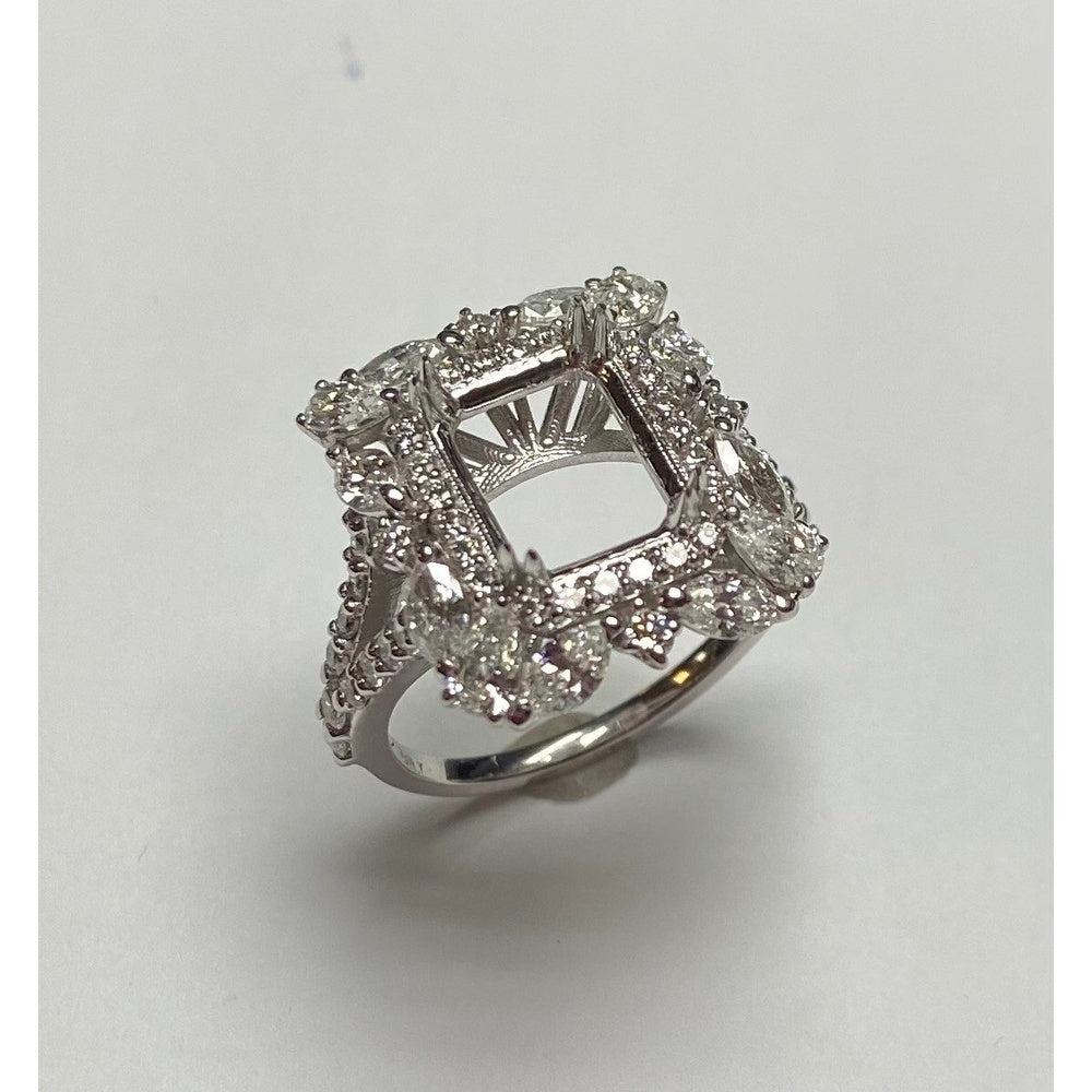 14K White Gold Floral Halo Fashion Ring with Milgrain Detail and Round Diamonds - 2.34 Carat Total Diamond Weight by Auriventus