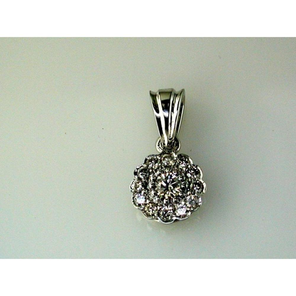 14K White Gold Floral Halo Pendant with Round Brilliant Diamond Center - 0.28 Carat Total Diamond Weight - Royal Jewelry