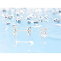 14K White Gold Floral-Inspired Diamond Stud Earrings with Round Brilliant Cut Stones - 0.15 Carat Total Diamond Weight - Royal Jewelry
