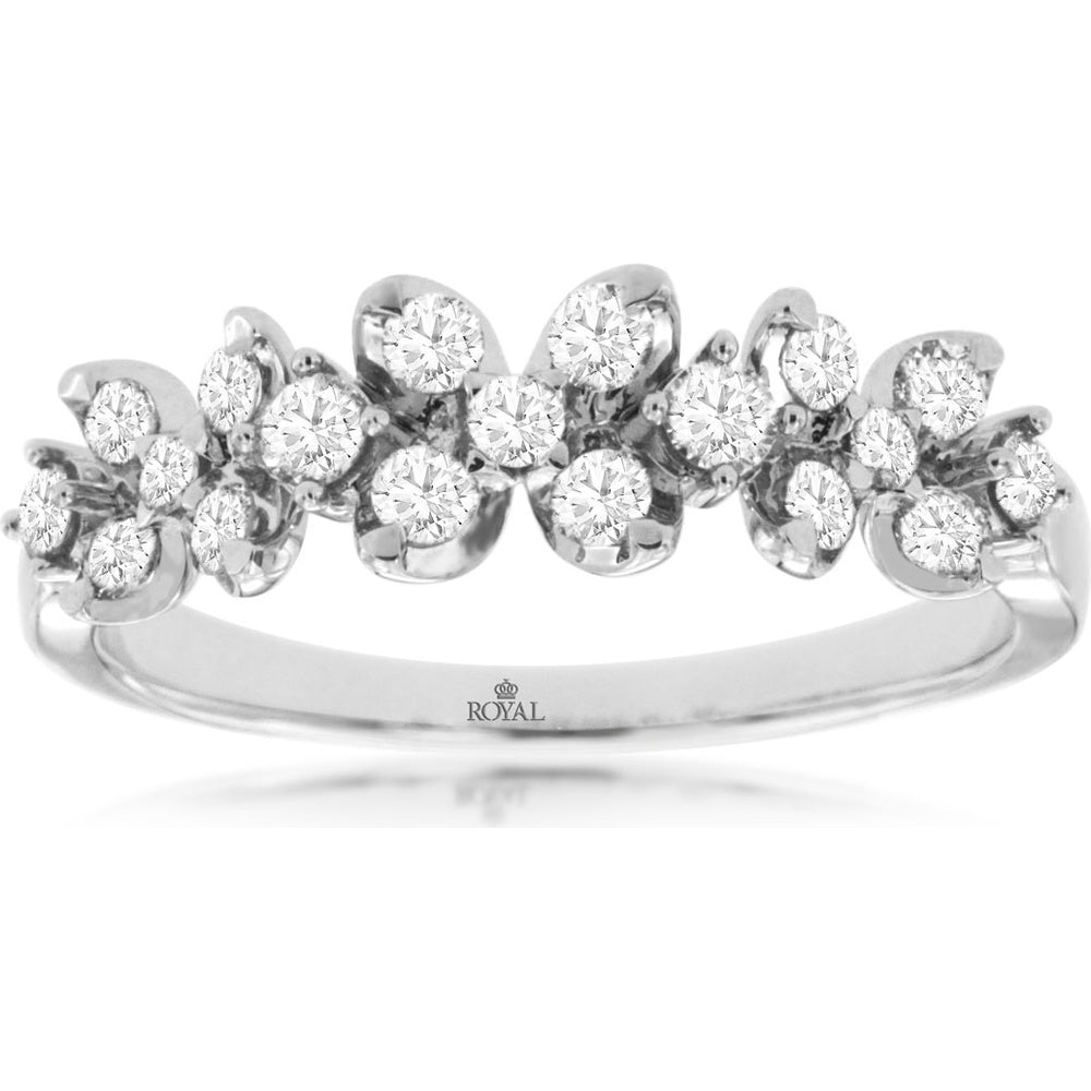 14K White Gold Floral-Inspired Diamond Wedding Band with Round Brilliant Stones - 0.50 Carat Total Diamond Weight - Royal Jewelry