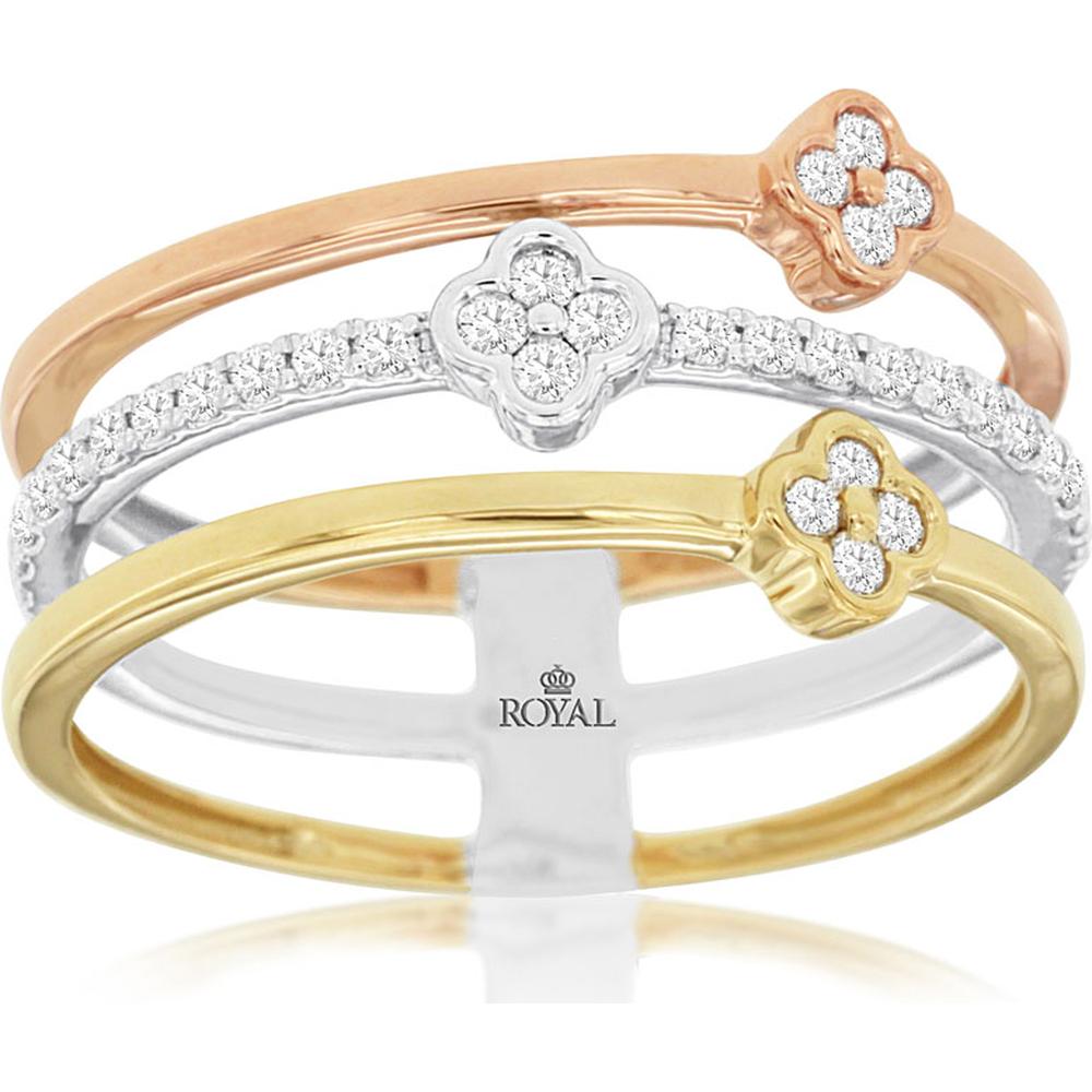 14K White Gold Floral Layered Look Diamond Ring with Round Diamonds - 0.25 Carat Total Diamond Weight - Royal Jewelry