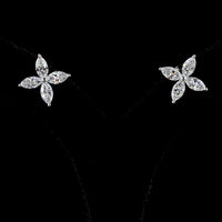 14K White Gold Floral Marquise Cut Lab Diamond Stud Earrings - 3.03 Carats Total Diamond Weight - Covaloro Fine Jewelry