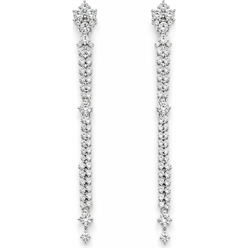 14K White Gold Floral Milgrain Diamond Dangle Earrings with Prong-Set Round Diamonds - 1.51 Carat Total Diamond Weight by Auriventus