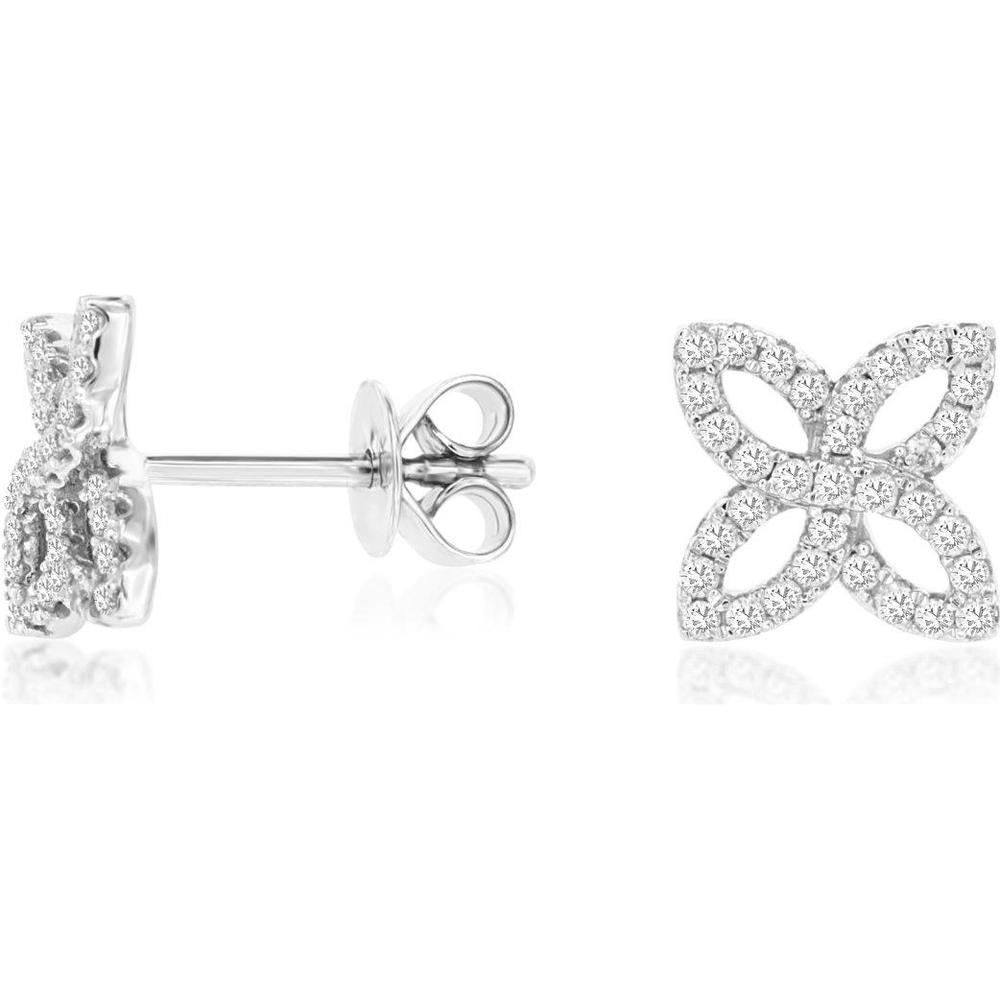 14K White Gold Floral Motif Diamond Stud Earrings - 0.35 Carat Total Diamond Weight - Royal Jewelry