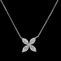 14K White Gold Floral Motif Pendant with Four Marquise Cut Lab Diamonds - 2.04 Carat Total Weight, E-F Color, VS1 Clarity - Covaloro Fine Jewelry