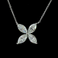 14K White Gold Floral Motif Pendant with Four Marquise Cut Lab Diamonds - 2.04 Carat Total Weight, E-F Color, VS1 Clarity - Covaloro Fine Jewelry