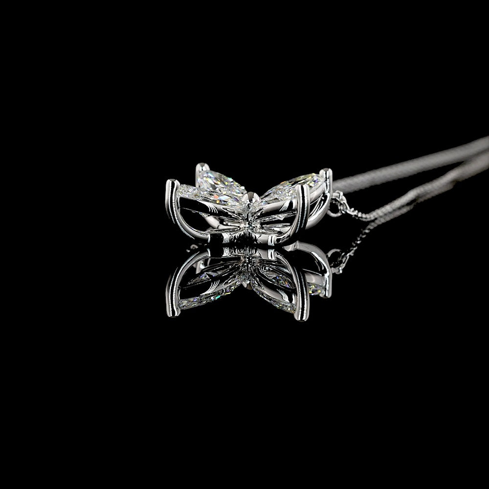 14K White Gold Floral Motif Pendant with Four Marquise Cut Lab Diamonds - 2.04 Carat Total Weight, E-F Color, VS1 Clarity - Covaloro Fine Jewelry
