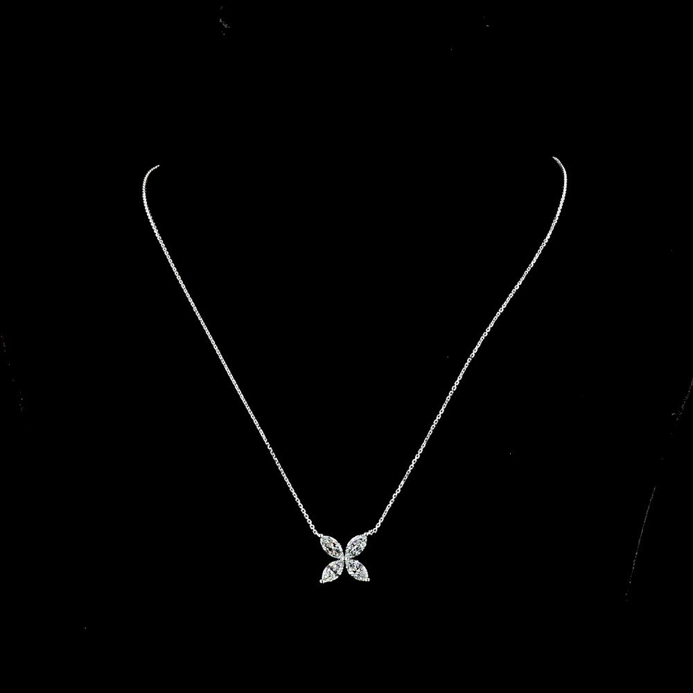 14K White Gold Floral Motif Pendant with Four Marquise Cut Lab Diamonds - 2.04 Carat Total Weight, E-F Color, VS1 Clarity - Covaloro Fine Jewelry