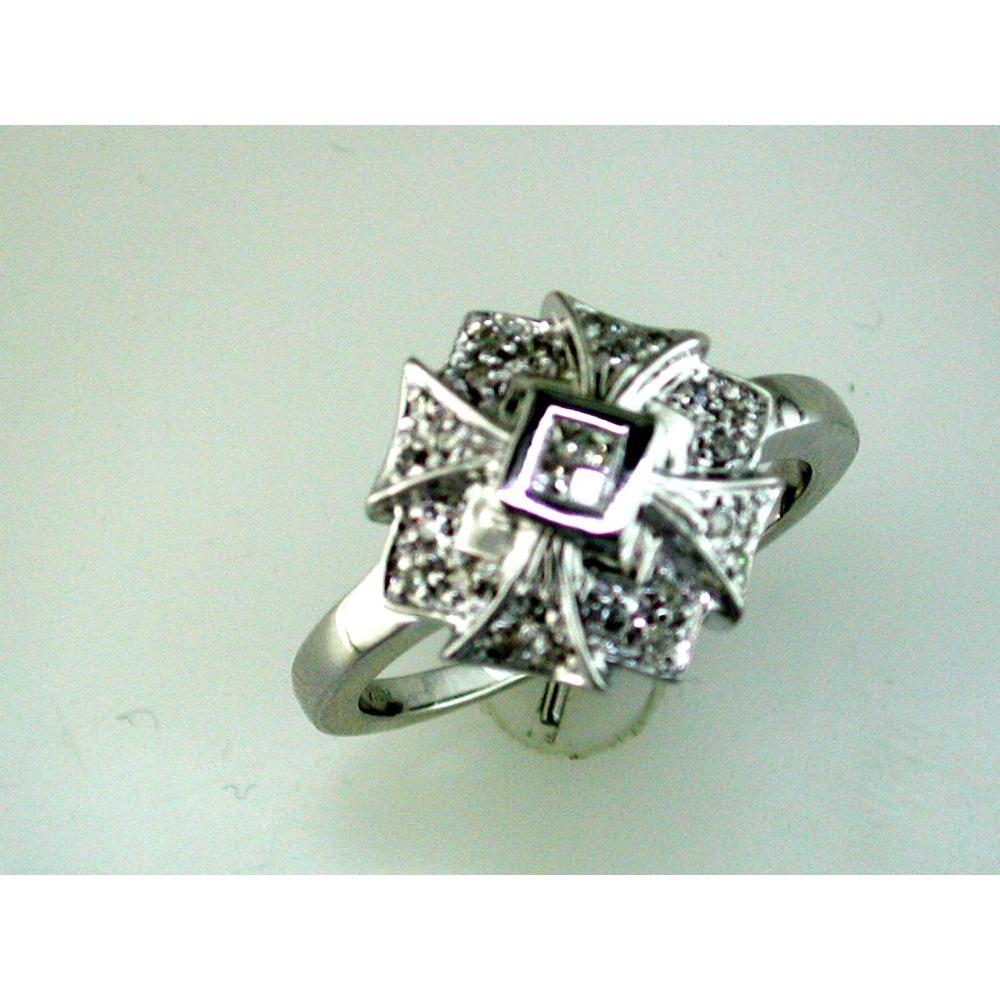 14K White Gold Floral Motif Ring with Round Diamonds - 0.17 Carat Total Diamond Weight - Royal Jewelry