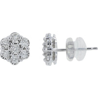 14K White Gold Floral Pendant and Stud Earring Set with Round Diamonds - 0.50 Carat Total Diamond Weight