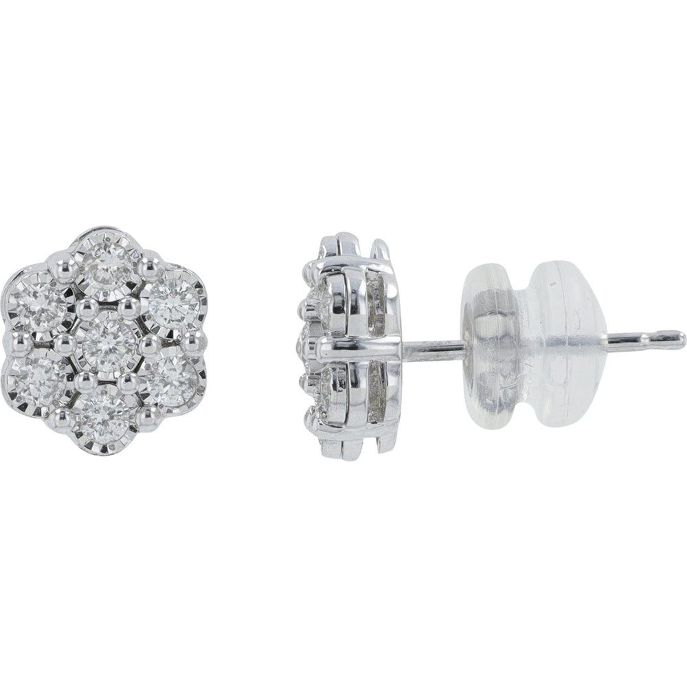 14K White Gold Floral Pendant and Stud Earring Set with Round Diamonds - 0.50 Carat Total Diamond Weight