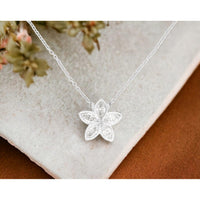14K White Gold Floral Pendant Necklace with Marquise and Round Diamonds - 0.46 Carat Total Diamond Weight - Royal Jewelry