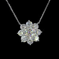 14K White Gold Floral Pendant with 2.01 Carats Round Brilliant Center Diamond and 2.79 Carats Accent Diamonds - 4.80 Carats Total Diamond Weight - Covaloro Fine Jewelry